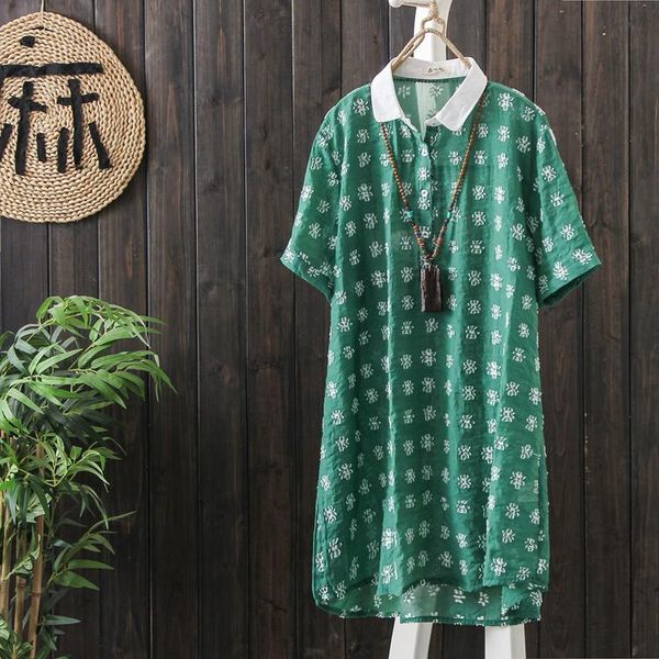 women's blouses & shirts summer green medium-long printed shirt turn down collar short sleeved thin breathable ladies loose, White
women's blouses & shirts summer green medium-long printed shirt turn down collar short sleeved thin breathable ladies loose, White