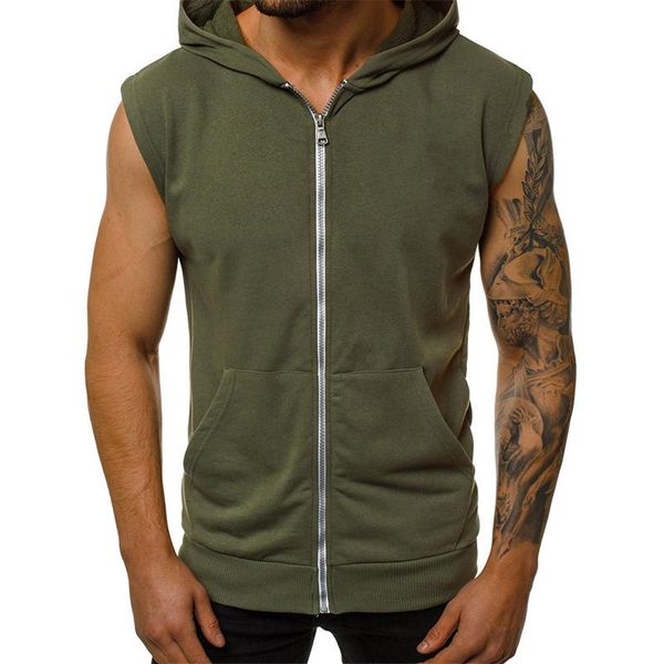 men's sweaters sleeveless hooded cardigan men solid color coat running sport vest jacket zipper, White;black
men's sweaters sleeveless hooded cardigan men solid color coat running sport vest jacket zipper, White;black