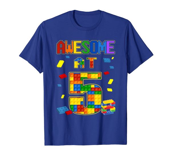 birthday shirt for kids 5 building blocks bricks theme party t-shirt, White;black