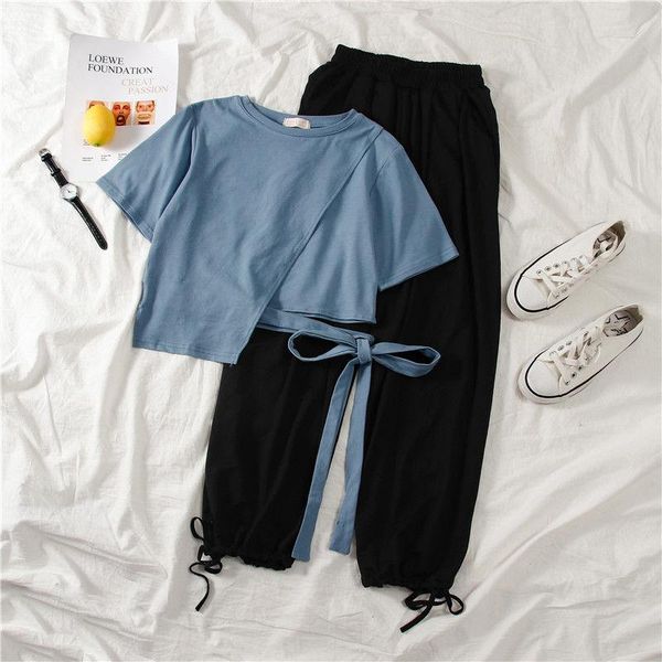 women summer two piece sets irregular lace-up o-neck t-shirts solid elastic waist pants female casual fashion 2 pic suits w77, White
women summer two piece sets irregular lace-up o-neck t-shirts solid elastic waist pants female casual fashion 2 pic suits w77, White