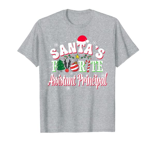 santa's favorite assistant principal xmas candy deer ball t-shirt, White;black