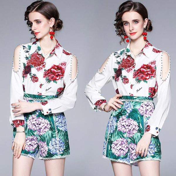 women's tracksuits drop summer runway 2 piece womens ladies sets vintage print collar long sleeve shirt blouse shorts tracksuit outfits, Gray
women's tracksuits drop summer runway 2 piece womens ladies sets vintage print collar long sleeve shirt blouse shorts tracksuit outfits, Gray