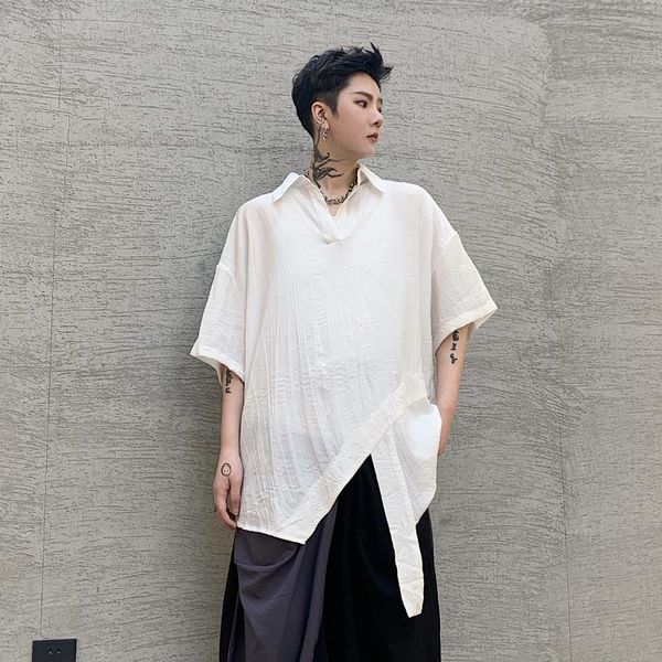 men's casual shirts men irregular shirt ruffles hem short sleeve summer gothic dj stage clothing black white linen, White;black
men's casual shirts men irregular shirt ruffles hem short sleeve summer gothic dj stage clothing black white linen, White;black