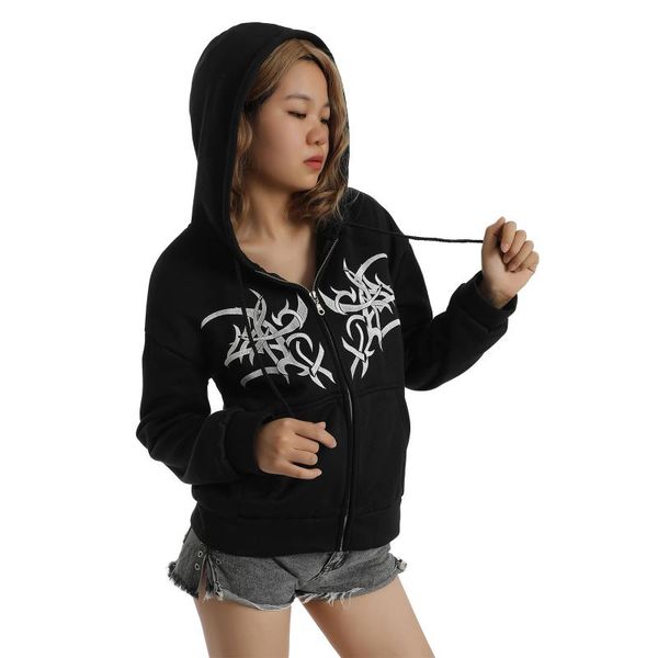 women's hoodies & sweatshirts womens y2k polyester autumn zip up long sleeve hooded thorn print loose fit drawstring, Black
women's hoodies & sweatshirts womens y2k polyester autumn zip up long sleeve hooded thorn print loose fit drawstring, Black