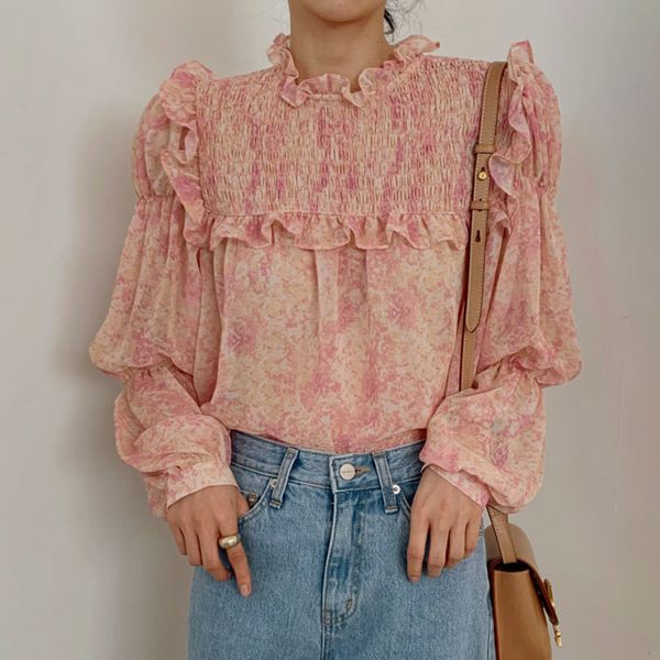 women's blouses & shirts chiffon print floral puff sleeve ruffles elegant office ladies blusas mujer fashion korean a8i jm9d, White
women's blouses & shirts chiffon print floral puff sleeve ruffles elegant office ladies blusas mujer fashion korean a8i jm9d, White