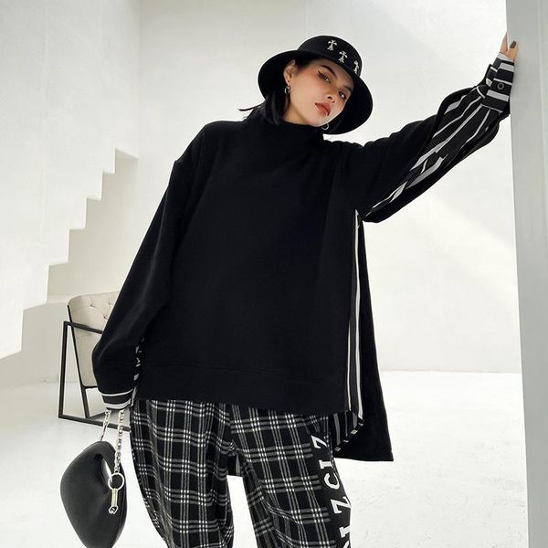 women's hoodies & sweatshirts black patchwork women sweatshirt 2021 spring fake two piece coat plus size irregular pullover loose c400 
women's hoodies & sweatshirts black patchwork women sweatshirt 2021 spring fake two piece coat plus size irregular pullover loose c400