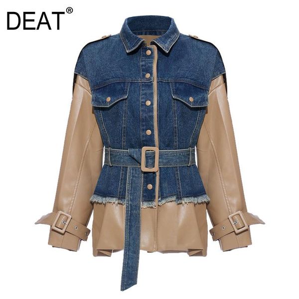 deat 2021 new winter clothes turn-down collar full sleeves pu leatehr denim single breasted patchwork waist belts jacket 19e-a11, Black;brown
deat 2021 new winter clothes turn-down collar full sleeves pu leatehr denim single breasted patchwork waist belts jacket 19e-a11, Black;brown