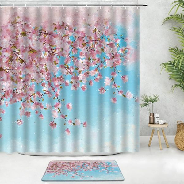 shower curtains pink cherry blossom flowers curtain set bath mat watercolor floral plants blue background bathroom decor anti-slip carpet
shower curtains pink cherry blossom flowers curtain set bath mat watercolor floral plants blue background bathroom decor anti-slip carpet