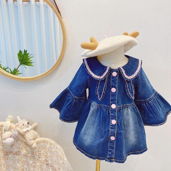 jackets spring autumn baby girls princess jeans coat trench children denim kids flare sleeve outwear cardigan casacos s12137, Blue;gray 
jackets spring autumn baby girls princess jeans coat trench children denim kids flare sleeve outwear cardigan casacos s12137, Blue;gray