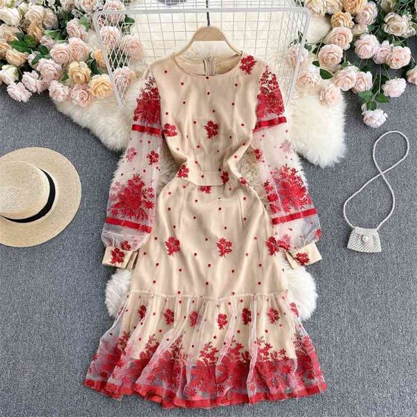 women fashion retro round neck embroidery mesh long sleeve slim sweet dress elegant clothes vintage vestidos s262 210527, Black;gray
women fashion retro round neck embroidery mesh long sleeve slim sweet dress elegant clothes vintage vestidos s262 210527, Black;gray