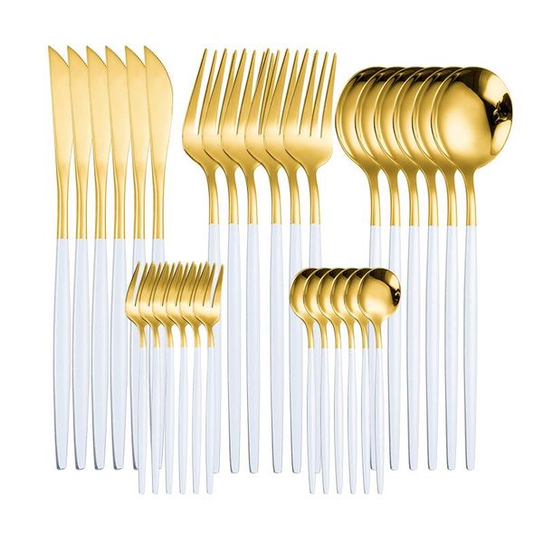 dinnerware sets 30pcs white gold set 18/10 stainless steel knife fork spoon cutlery kitchen tableware flatware wholesale
dinnerware sets 30pcs white gold set 18/10 stainless steel knife fork spoon cutlery kitchen tableware flatware wholesale