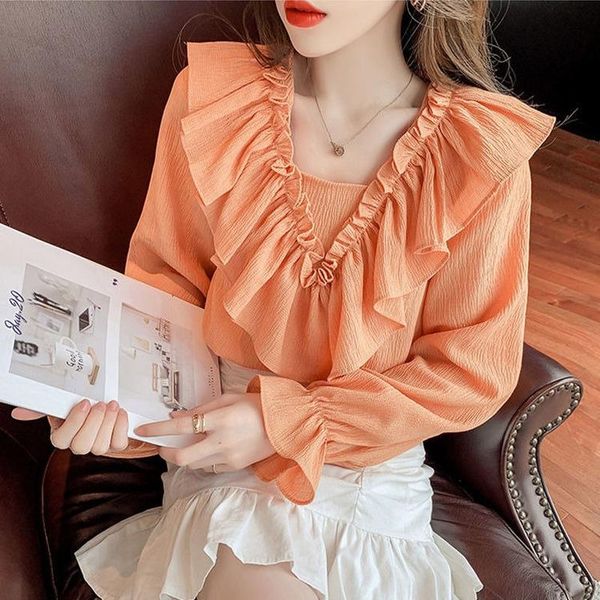 women's blouses & shirts 2021 spring and autumn french style v-neck western ruffled chiffon shirt temperament puff sleeve trend, White
women's blouses & shirts 2021 spring and autumn french style v-neck western ruffled chiffon shirt temperament puff sleeve trend, White