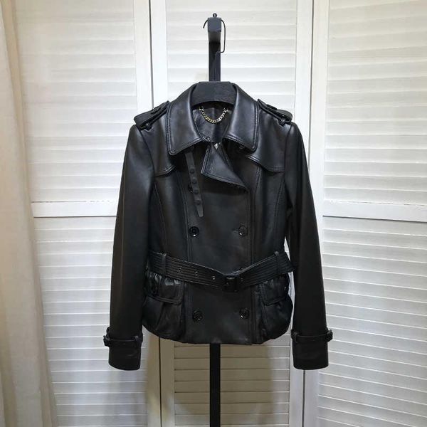 women's leather & faux europe chic style sheepskin real belt coat genuine double-breasted pockets jackets b781, Black
women's leather & faux europe chic style sheepskin real belt coat genuine double-breasted pockets jackets b781, Black