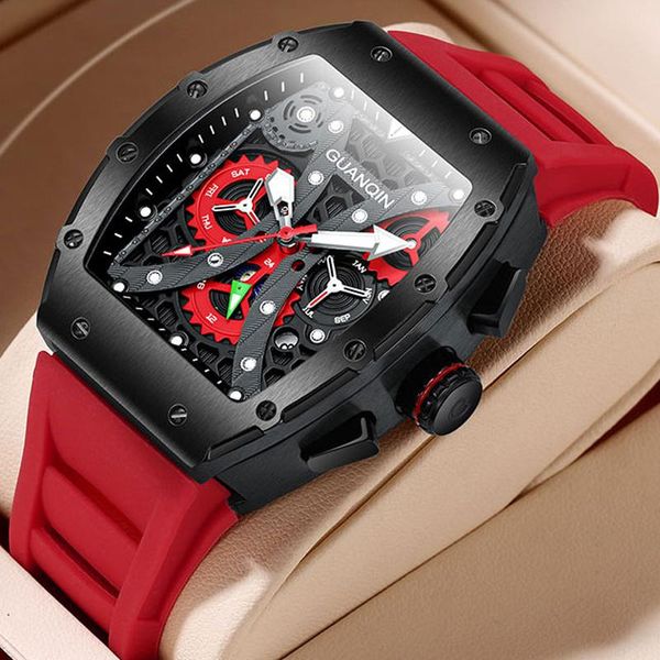 wristwatches guanqin watch for men luxury casual skeleton movement automatic sapphire waterproof rectangle dial month red rubber band, Slivery;brown
wristwatches guanqin watch for men luxury casual skeleton movement automatic sapphire waterproof rectangle dial month red rubber band, Slivery;brown