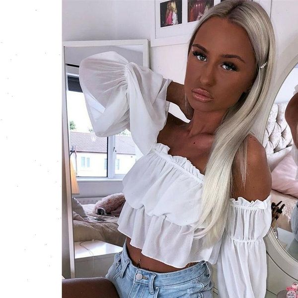 candy color women off shoulder sheer mesh puff long sleeve ruffle crop shirt blouse, White
candy color women off shoulder sheer mesh puff long sleeve ruffle crop shirt blouse, White