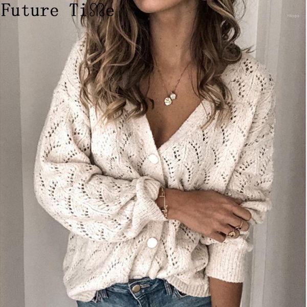 

women's knits & tees future time hollow out button sweaters reversible cardigan solid women casual long sleeve o-neck autumn coat femal, White