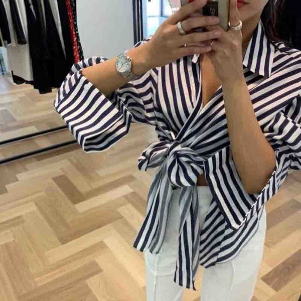 Retrstriped Longsleeved Shirt Uneven Cut Design Chic Women's Bow All-game Fashion Blouse Top Qajo, Black;white
Retrstriped Longsleeved Shirt Uneven Cut Design Chic Women's Bow All-game Fashion Blouse Top Qajo, Black;white