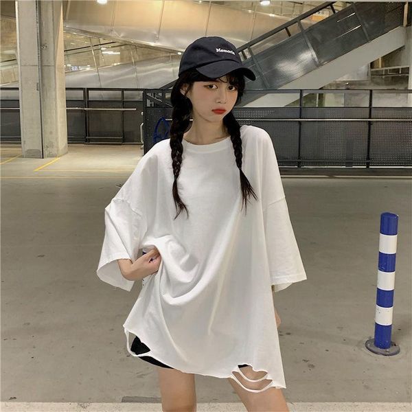 women's t-shirt spring and summer korean version 2021 loose medium length lazy wind hole large salt series short sleeve, White
women's t-shirt spring and summer korean version 2021 loose medium length lazy wind hole large salt series short sleeve, White