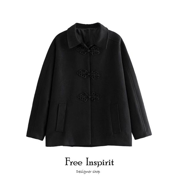women's wool & blends 2021 arrival women fashion chinese butterfly style turn-down collar single breasted floral loose polyester warm w, Black
women's wool & blends 2021 arrival women fashion chinese butterfly style turn-down collar single breasted floral loose polyester warm w, Black