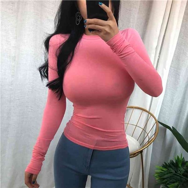 thin summer t shirt women elasticity t-shirt korean style woman clothes slim tshirt female casual long sleeve 210722, White 
thin summer t shirt women elasticity t-shirt korean style woman clothes slim tshirt female casual long sleeve 210722, White