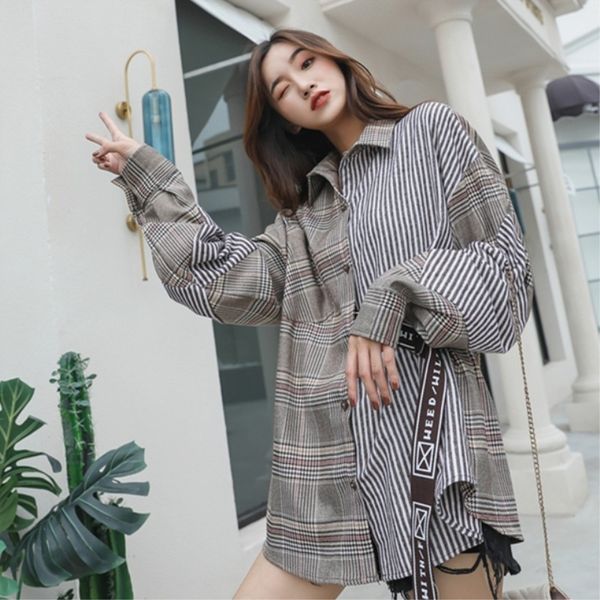 2021 new fashion plaid patchwork shirt female bf coat full turn down collar blouse women loose student 0yei, White;black
2021 new fashion plaid patchwork shirt female bf coat full turn down collar blouse women loose student 0yei, White;black