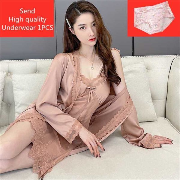 sleepwear female pajamas set viscose filament lace bridal nightwear wear nighty robe women's pajamas home clothes 211007, Black;red
sleepwear female pajamas set viscose filament lace bridal nightwear wear nighty robe women's pajamas home clothes 211007, Black;red