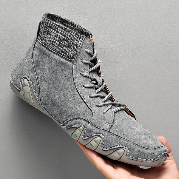 boots nine o'clock pig skin quality men breathable genuine leather high-sneakers flats shoes lace-up rubber botas de hombre, Black