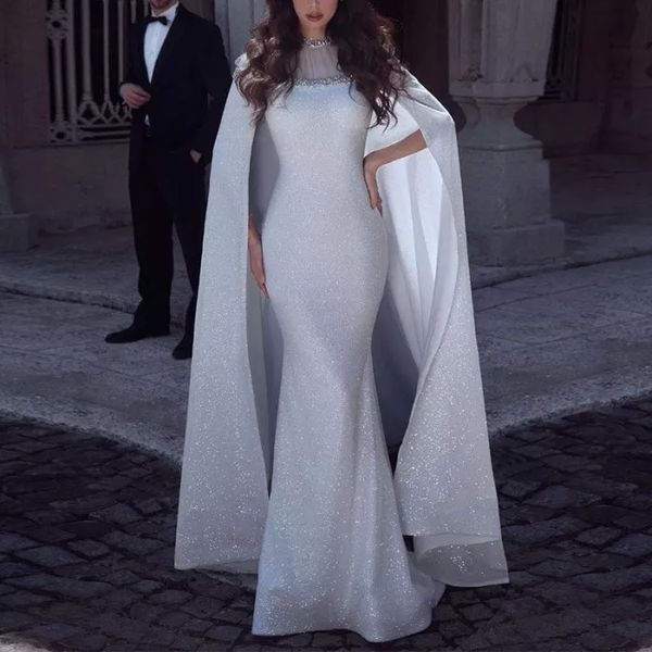 2021 african bling mermaid wedding dresses black girl bridal gowns with cape zipper back sweep train arabic, White
2021 african bling mermaid wedding dresses black girl bridal gowns with cape zipper back sweep train arabic, White