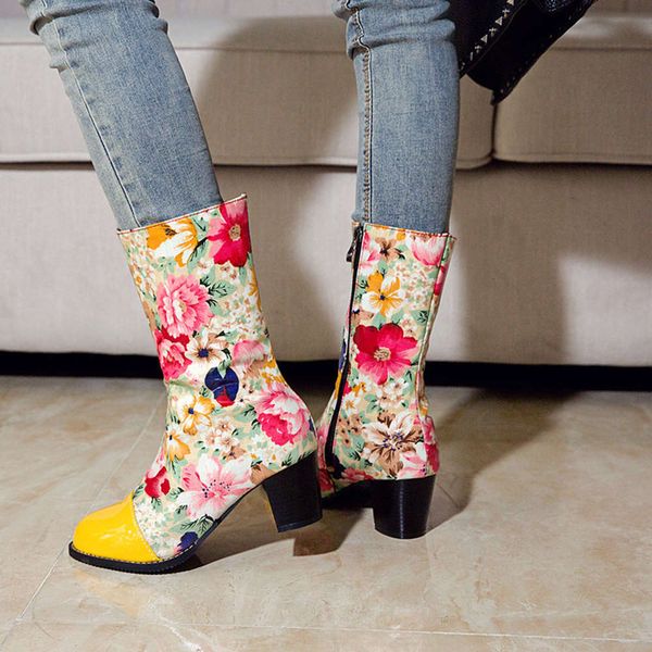 designer wind 33-48 autumn and winter color matching flower ethnic side zipper round head thick high heel medium women's boot a972, White;red
designer wind 33-48 autumn and winter color matching flower ethnic side zipper round head thick high heel medium women's boot a972, White;red