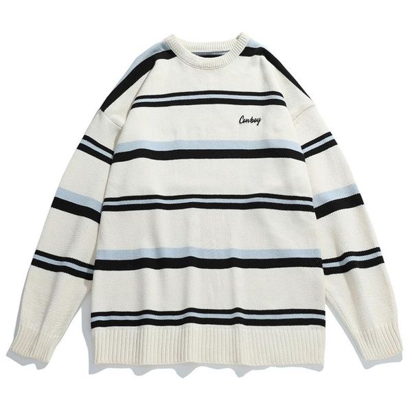 men's sweaters japanese stripe sweater o-neck striped oversize knittwear 2021 autumn mens pullovers men pull homme, White;black
men's sweaters japanese stripe sweater o-neck striped oversize knittwear 2021 autumn mens pullovers men pull homme, White;black