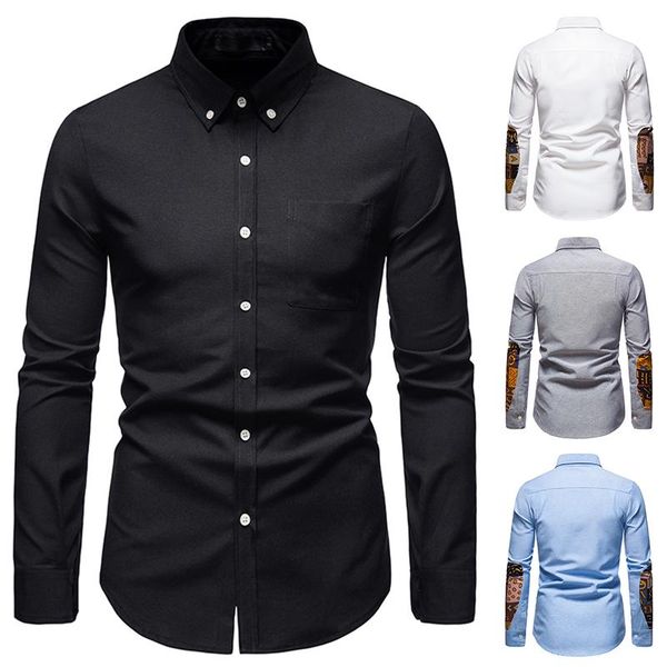 men's casual shirts 2021 spring oxford for men eu size sleeve patchwork desgin luxury shirt male, White;black
men's casual shirts 2021 spring oxford for men eu size sleeve patchwork desgin luxury shirt male, White;black