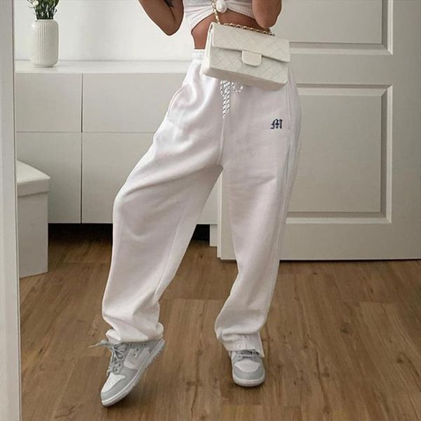 streetwear drawstring embroidery side womens capris zipper white sweatpants joggers harajuku wide trousers hip hop y2k pants, Black;white 
streetwear drawstring embroidery side womens capris zipper white sweatpants joggers harajuku wide trousers hip hop y2k pants, Black;white
