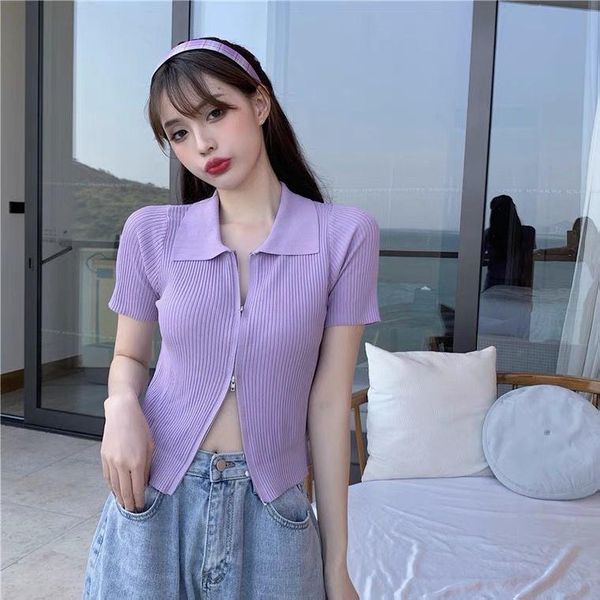 women's knits & tees easygarment fashion lapel zipper cardigan for women 2021 spring summer chic korean style short sleeve ice silk top, White
women's knits & tees easygarment fashion lapel zipper cardigan for women 2021 spring summer chic korean style short sleeve ice silk top, White