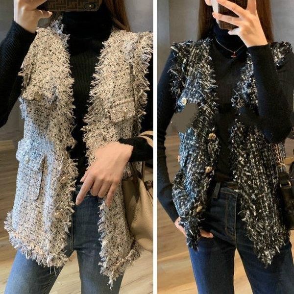 women's vests 2021 women autumn and winter exquisite high-end fringed ladies cardigan vest top, Black;white
women's vests 2021 women autumn and winter exquisite high-end fringed ladies cardigan vest top, Black;white