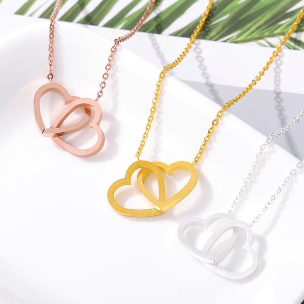 pendant necklaces double heart necklace for women rose gold stainless steel chain chocker female cute jewlery 2021 bff, Silver
pendant necklaces double heart necklace for women rose gold stainless steel chain chocker female cute jewlery 2021 bff, Silver