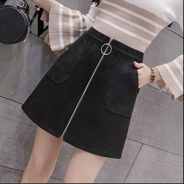 women skirt autumn winter suede leather mini skirts ladies high waist zipper pencil pocket solid female, Black
women skirt autumn winter suede leather mini skirts ladies high waist zipper pencil pocket solid female, Black