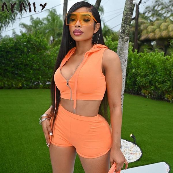 women's tracksuits akaily streetwear solid casual 2 two piece sets tracksuit women fitness outfit sleeveless zipper hoodies bike shorts, Gray 
women's tracksuits akaily streetwear solid casual 2 two piece sets tracksuit women fitness outfit sleeveless zipper hoodies bike shorts, Gray