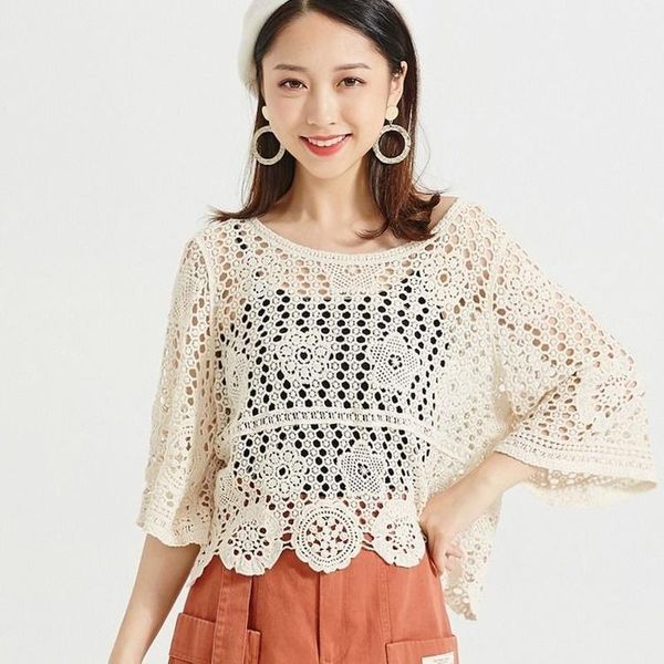women's blouses & shirts summer knitted crochet women shirt casual round neck loose solid fashion female hollow hole beach clo, White
women's blouses & shirts summer knitted crochet women shirt casual round neck loose solid fashion female hollow hole beach clo, White