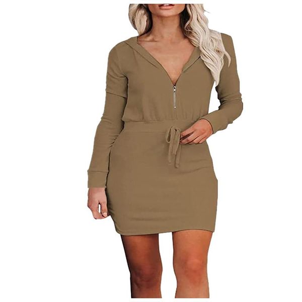 casual dresses women's solid zipper v-neck dress slim drawstring long sleeve hooded oversized knee-length woman vestidos, Black;gray
casual dresses women's solid zipper v-neck dress slim drawstring long sleeve hooded oversized knee-length woman vestidos, Black;gray