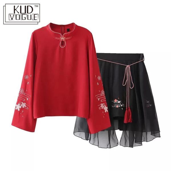 two piece dress chinese style floral embroidery set women long sleeve red blouse and mesh skirt white summer clothing sets
two piece dress chinese style floral embroidery set women long sleeve red blouse and mesh skirt white summer clothing sets