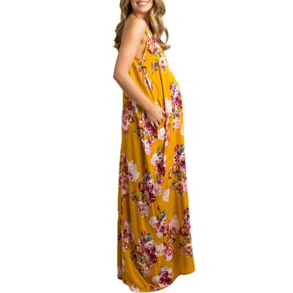 maternity dresses summer casual female dress floral print v-neck sleeveless one-piece for pregnant women white yellow