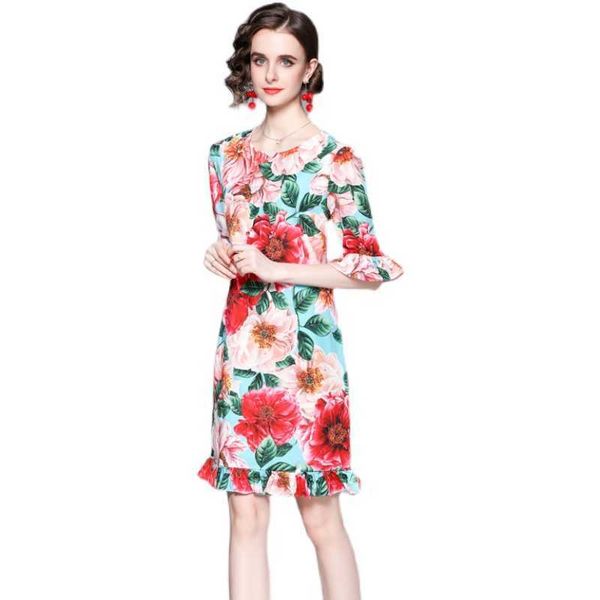women elegant vintage floral o neck flare sleeve summer casual party robe femme designer red print ruffles dress vestidos 210525, Black;gray
women elegant vintage floral o neck flare sleeve summer casual party robe femme designer red print ruffles dress vestidos 210525, Black;gray