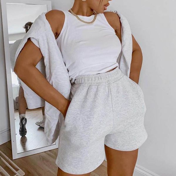 women's shorts women casual sports solid color elastic waist wide leg with slant pockets female tracksuit workout bottoms, White;black
women's shorts women casual sports solid color elastic waist wide leg with slant pockets female tracksuit workout bottoms, White;black