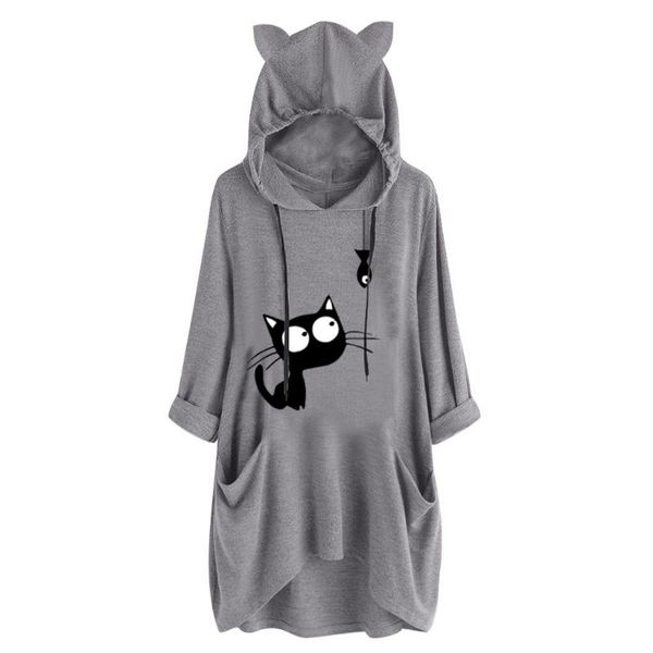 women's hoodies & sweatshirts 2021 cat ear women casual print hooded long sleeves pockets irregular blouse oversize winter sudaderas, Black
women's hoodies & sweatshirts 2021 cat ear women casual print hooded long sleeves pockets irregular blouse oversize winter sudaderas, Black
