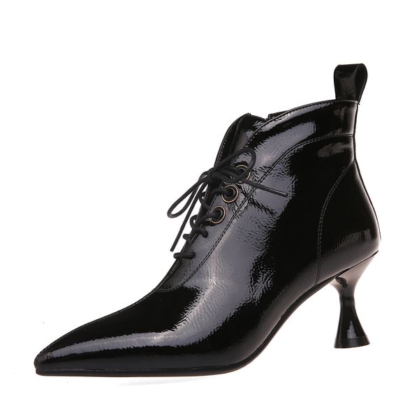 office shoes black and white leather boots with side zipper 5nxj