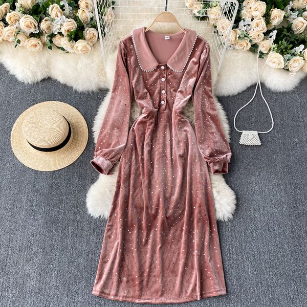 2021 Vintage Spring Beading Black Velvet Midi Elegant Turn-down Collar Casual High Waist Long Sleeve Dress Tm5v, Black;gray
2021 Vintage Spring Beading Black Velvet Midi Elegant Turn-down Collar Casual High Waist Long Sleeve Dress Tm5v, Black;gray