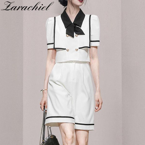 women's tracksuits navy style women 2 pieces set 2021 summer ladies double-breasted suit bow collar crop pocket high waist wide leg sho, Gray
women's tracksuits navy style women 2 pieces set 2021 summer ladies double-breasted suit bow collar crop pocket high waist wide leg sho, Gray