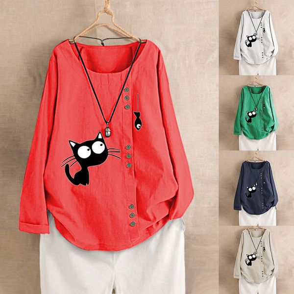 2021 new women spring summer fashion korea style oversized long sleeve cotton linen fabric cat and fish printing cute tshirt casual tees s7c, White
2021 new women spring summer fashion korea style oversized long sleeve cotton linen fabric cat and fish printing cute tshirt casual tees s7c, White