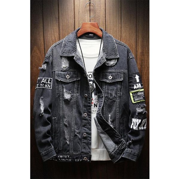 men's jackets mens and coats black holes denim fashion men spring autumn loose casual jean outwear, Black;brown
men's jackets mens and coats black holes denim fashion men spring autumn loose casual jean outwear, Black;brown
