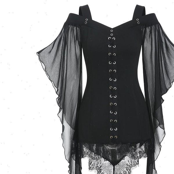 feitong blouse women gothic criss cross lace splicing insert butterfly sleeve mesh eyelet bandage halloween witch sleeve top, White
feitong blouse women gothic criss cross lace splicing insert butterfly sleeve mesh eyelet bandage halloween witch sleeve top, White